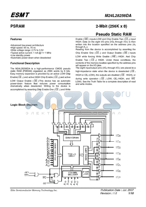 M24L28256DA datasheet - 2-Mbit (256K x 8) Pseudo Static RAM