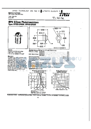 OP600 datasheet - NPN SILICON PHOTOTRANSISTORS