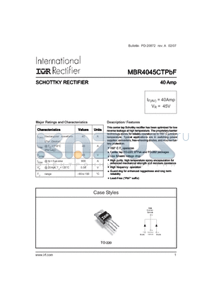 MBR4045CTPBF datasheet - SCHOTTKY RECTIFIER