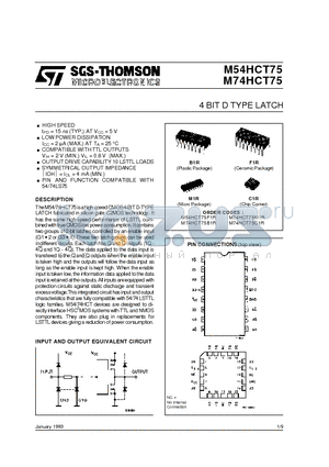 M74HCT75B1R datasheet - 4 BIT D TYPE LATCH