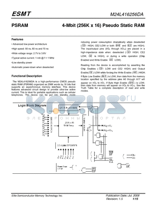 M24L416256DA datasheet - 4-Mbit (256K x 16) Pseudo Static RAM