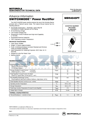 MBR4045PT datasheet - SWITCHMODE Power Rectifier