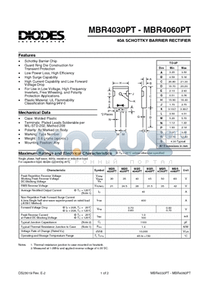 MBR4045PT datasheet - 40A SCHOTTKY BARRIER RECTIFIER