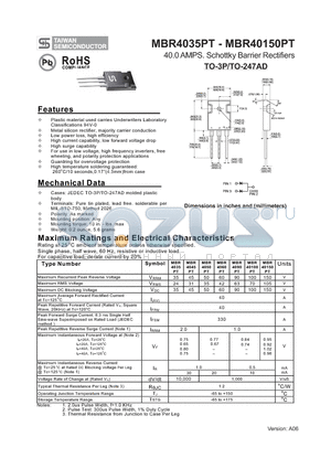 MBR4045PT datasheet - 40.0 AMPS. Schottky Barrier Rectifiers