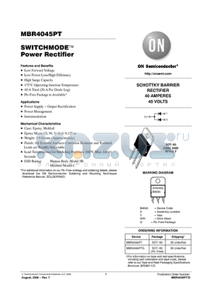 MBR4045PT datasheet - SWITCHMODE Power Rectifier