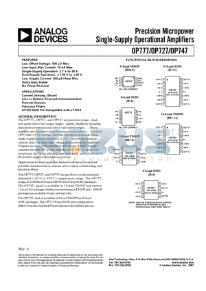 OP727ARU datasheet - Precision Micropower Single-Supply Operational Amplifiers