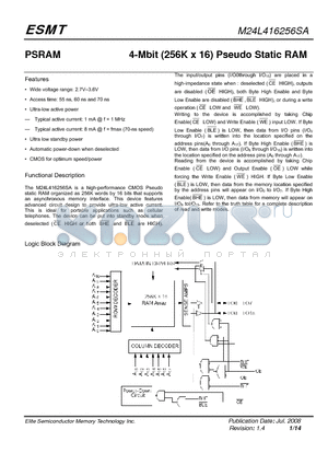 M24L416256SA-55TIG datasheet - 4-Mbit (256K x 16) Pseudo Static RAM