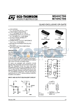 M74HCT86M1R datasheet - QUAD EXCLUSIVE OR GATE