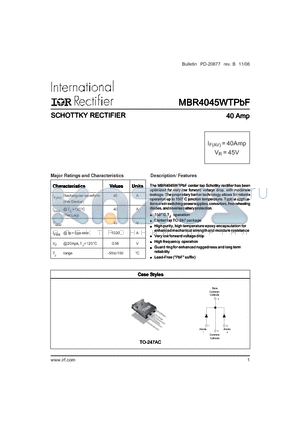 MBR4045WT datasheet - SCHOTTKY RECTIFIER 40 Amp