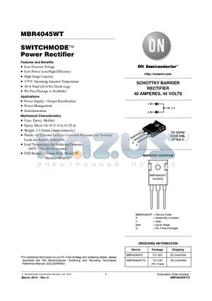 MBR4045WT datasheet - SWITCHMODE Power Rectifier