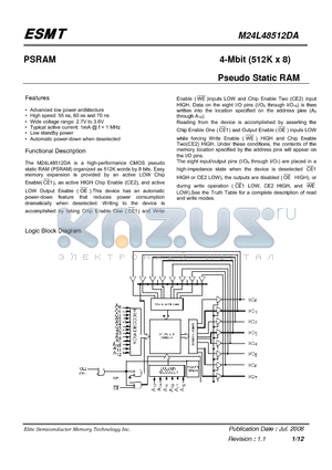 M24L48512DA-70BIG datasheet - 4-Mbit (512K x 8) Pseudo Static RAM