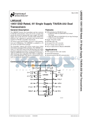 LMS202ECMX datasheet - 15KV ESD Rated, 5V Single Supply TIA/EIA-232 Dual Transceivers