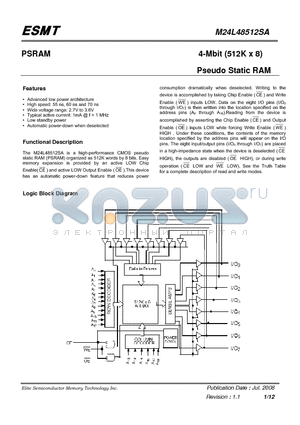 M24L48512SA-55BEG datasheet - 4-Mbit (512K x 8) Pseudo Static RAM