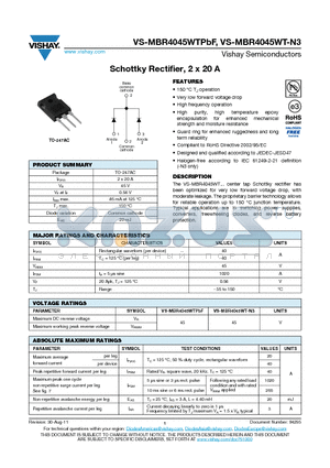 MBR4045WTPBF datasheet - Schottky Rectifier, 2 x 20 A