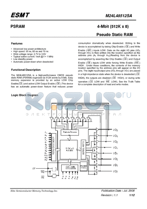 M24L48512SA-70BEG datasheet - 4-Mbit (512K x 8) Pseudo Static RAM