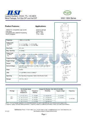 I203-1BB3-27.000 datasheet - Leaded Oscillator, VCXO, TTL / HC-MOS Metal Package, Full Size DIP and Half DIP
