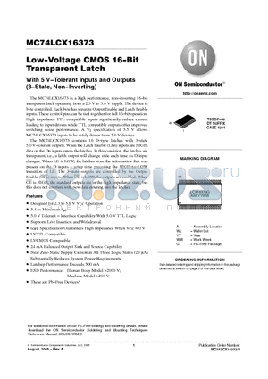 M74LCX16373DTR2G datasheet - Low−Voltage CMOS 16−Bit Transparent Latch With 5 V−Tolerant Inputs and Outputs  (3−State, Non−Inverting)