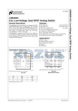 LMS4684ITLX datasheet - 0.5 Low-Voltage, Dual SPDT Analog Switch