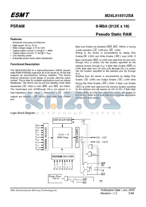 M24L816512SA-55BIG datasheet - 8-Mbit (512K x 16) Pseudo Static RAM