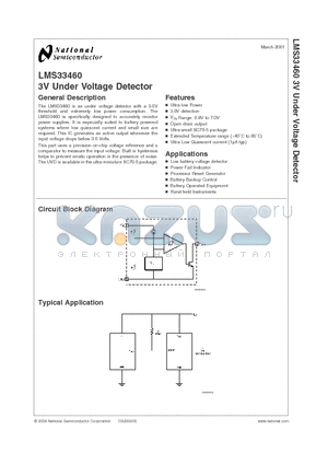 LMS33460MG datasheet - 3V Under Voltage Detector