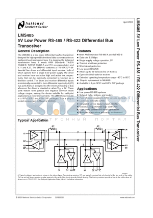 LMS485 datasheet - 5V Low Power RS-485 / RS-422 Differential Bus
