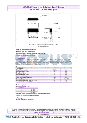 MS-106-1 datasheet - Reduced-miniature Reed Sensor