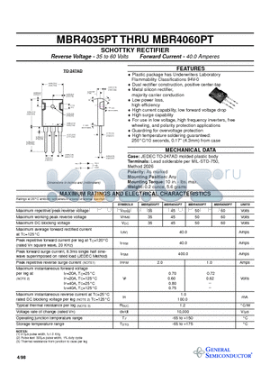 MBR4060PT datasheet - SCHOTTKY RECTIFIER