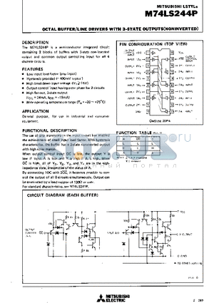 M74LS244 datasheet - OCTAL BUFFER/LINE DRIVERS WITH 3-STATE OUTPUT(NONINVERTED)