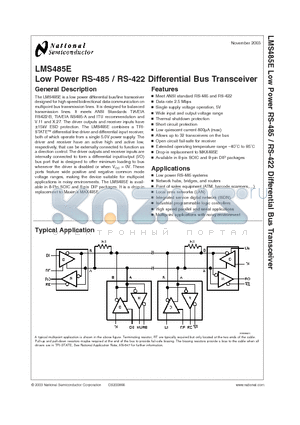 LMS485ECNA datasheet - Low Power RS-485 / RS-422 Differential Bus Transceiver