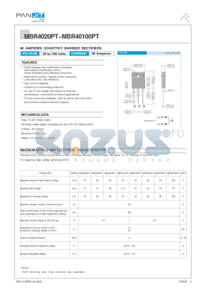 MBR4060PT datasheet - 40 AMPERES SCHOTTKY BARRIER RECTIFIERS