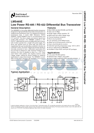 LMS485EINA datasheet - Low Power RS-485 / RS-422 Differential Bus Transceiver