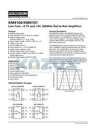 KM4100IC8 datasheet - Low Cost, 2.7V and 5V, 260MHz Rail-to-Rail Amplifiers