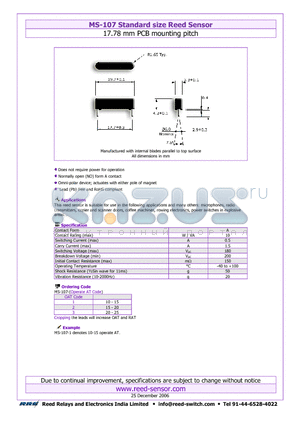 MS-107-2 datasheet - Standard size Reed Sensor