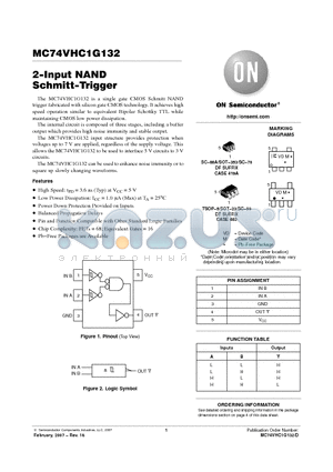 M74VHC1G132DFT2G datasheet - 2−Input NAND Schmitt−Trigger