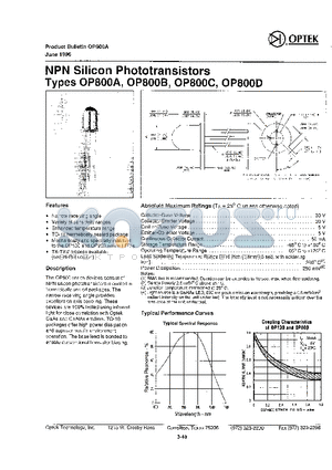 OP800C datasheet - NPN SILICON PHOTOTRANSISTORS