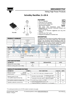 MBR4060WTPBF datasheet - Schottky Rectifier, 2 x 20 A