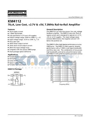 KM4112 datasheet - 70A, Low Cost, 2.7V & 5V, 7.3MHz Rail-to-Rail Amplifier