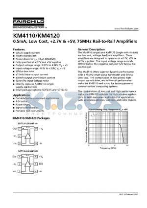 KM4120 datasheet - 0.5mA, Low Cost, 2.7V & 5V, 75MHz Rail-to-Rail Amplifiers