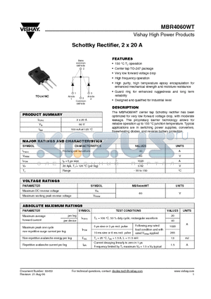 MBR4060WT datasheet - Schottky Rectifier, 2 x 20 A