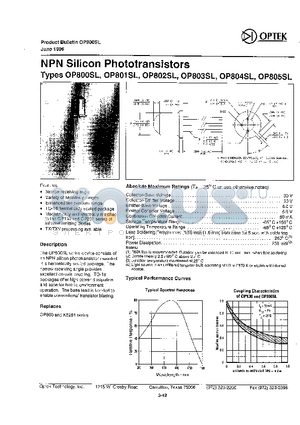 OP803SL datasheet - NPN Silicon Phototransistors