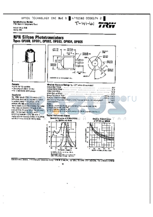 OP805 datasheet - NPN Silicon Phototransistors