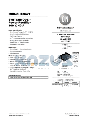 MBR40H100WTG datasheet - SWITCHMODE Power Rectifier 100 V, 40 A