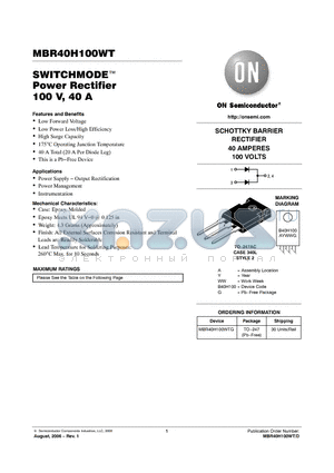 MBR40H100WTG datasheet - SWITCHMODE Power Rectifier100 V, 40 A