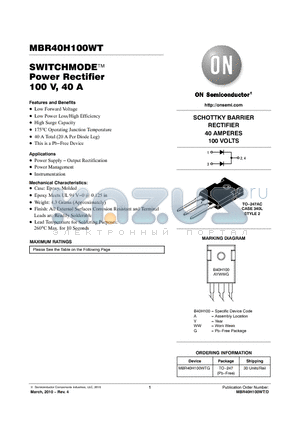 MBR40H100WTG datasheet - SWITCHMODE Power Rectifier