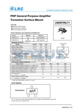 LMSB709LT1 datasheet - PNP General Purpose Amplifier Transistor Surface Mount