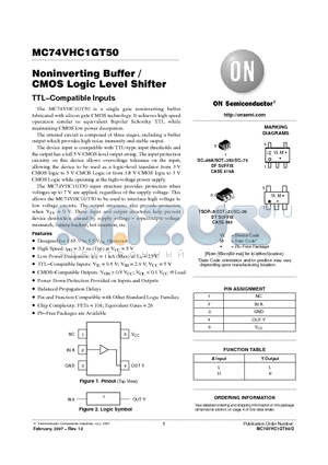 M74VHC1GT50DFT1G datasheet - Noninverting Buffer / CMOS Logic Level Shifter TTL−Compatible Inputs