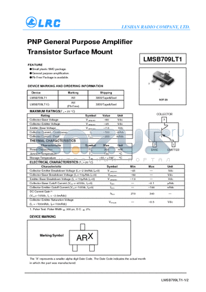 LMSB709LT1G datasheet - PNP General Purpose Amplifier Transistor Surface Mount