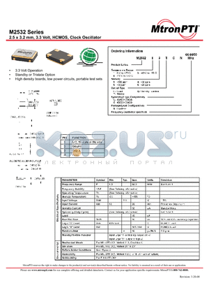 M2532 datasheet - 2.5 x 3.2 mm, 3.3 Volt, HCMOS, Clock Oscillator