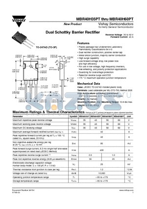 MBR40H35PT datasheet - Dual Schottky Barrier Rectifier