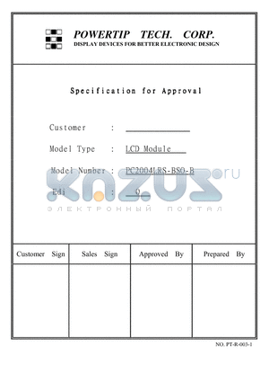 PC2004LRS-BSO-B datasheet - DISPLAY DEVICES FOR BETTER ELECYRONOC DESIGN